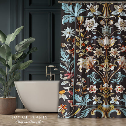 Whimsical Art Nouveau Shower Curtain Floral Victorian Whimsigothic Botanical Vintage Academia Decor William Morris Inspired Elegant Bathroom