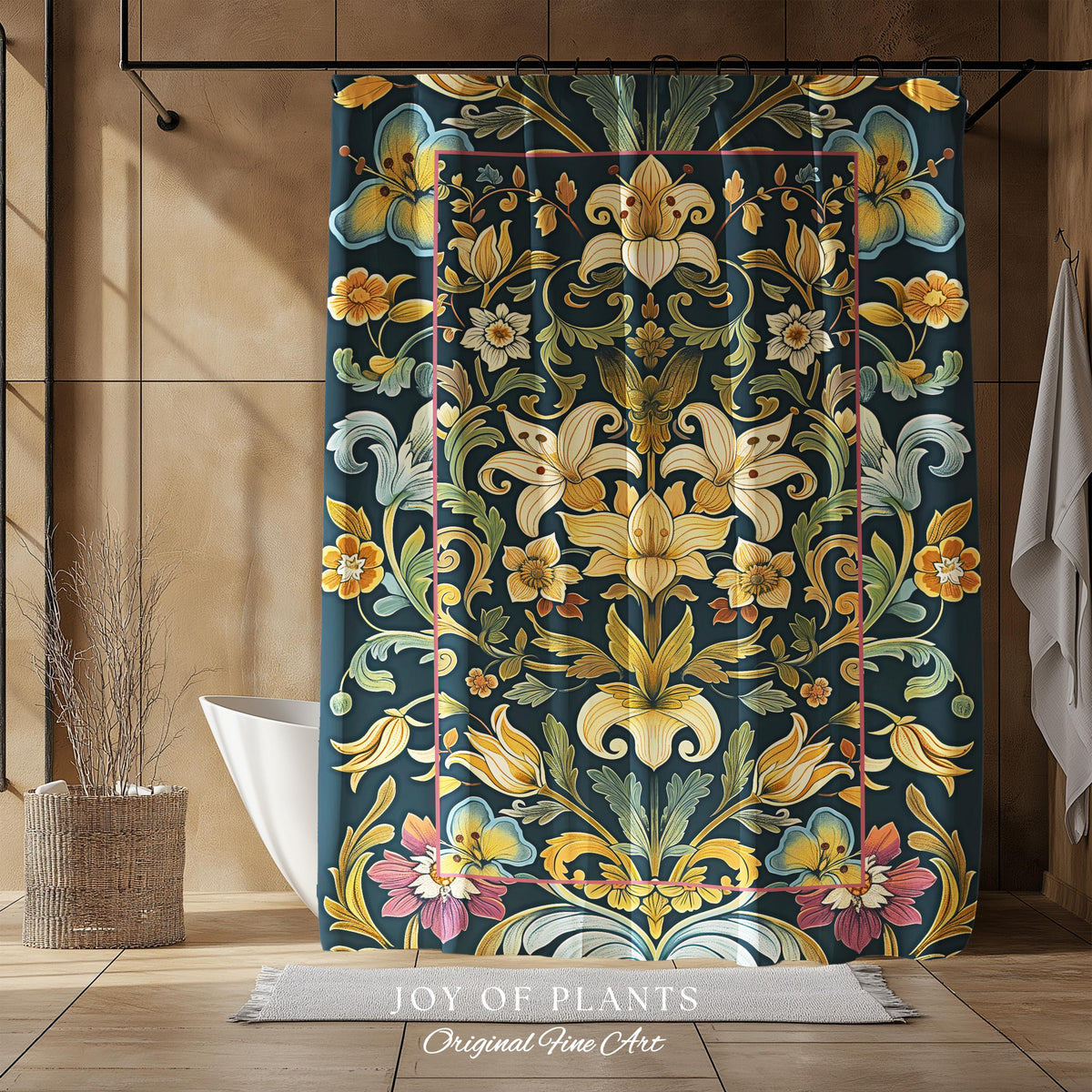 Rustic Farmhouse Shower Curtain Floral Country Cottage Charm | Soft Cottagecore Botanical Elegance Vintage Boho Flower Morris Style Bathroom
