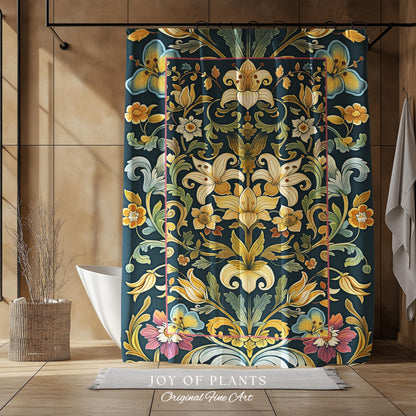 Rustic Farmhouse Shower Curtain Floral Country Cottage Charm | Soft Cottagecore Botanical Elegance Vintage Boho Flower Morris Style Bathroom