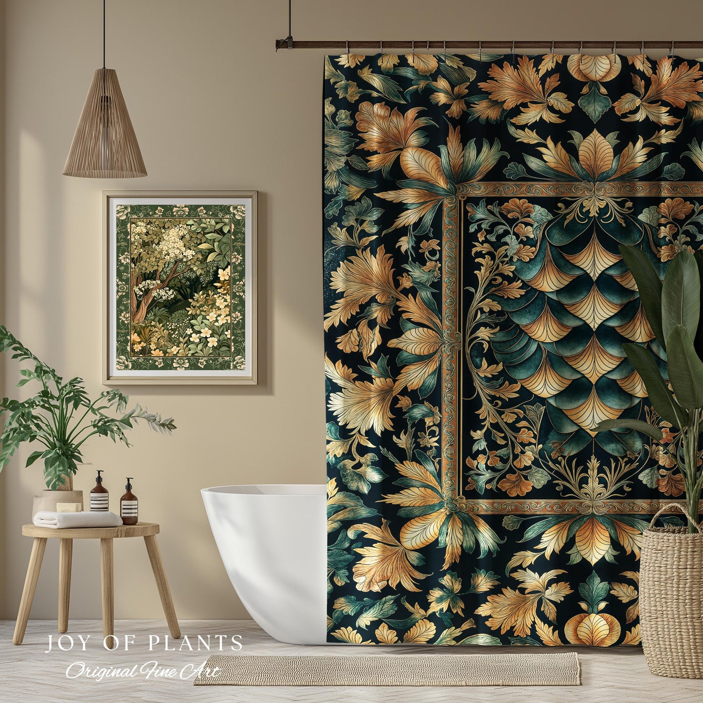 Ethereal Fairycore Art Deco Shower Curtain | Whimsical Gothic Dragon Scale Medieval Bathroom Enchanted Storybook Elegant Decor Fairytale Art