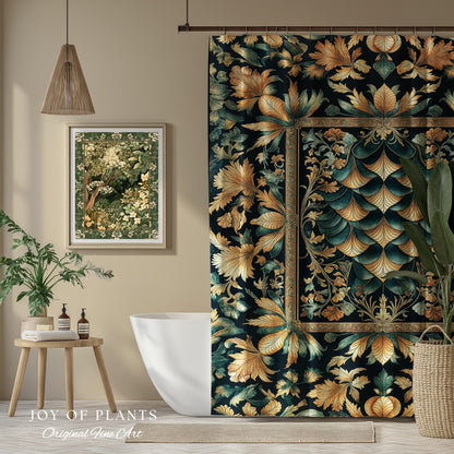 Ethereal Fairycore Art Deco Shower Curtain | Whimsical Gothic Dragon Scale Medieval Bathroom Enchanted Storybook Elegant Decor Fairytale Art