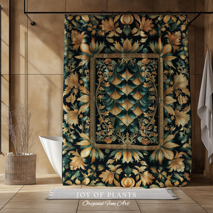 Ethereal Fairycore Art Deco Shower Curtain | Whimsical Gothic Dragon Scale Medieval Bathroom Enchanted Storybook Elegant Decor Fairytale Art