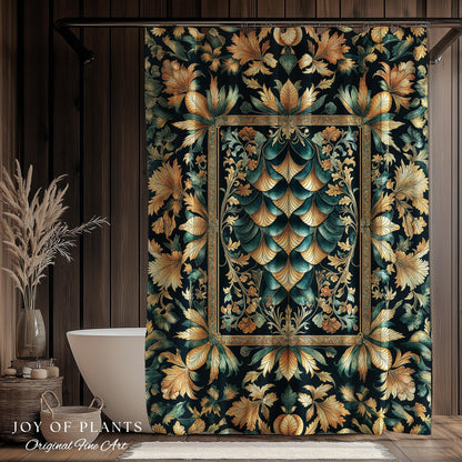 Ethereal Fairycore Art Deco Shower Curtain | Whimsical Gothic Dragon Scale Medieval Bathroom Enchanted Storybook Elegant Decor Fairytale Art