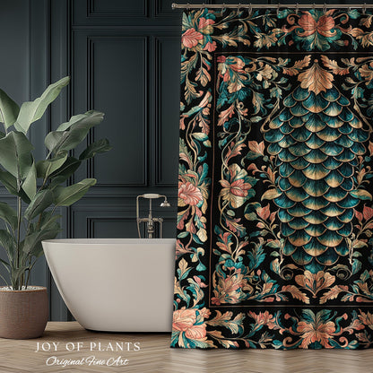 Pastel Mystic Fairytale Shower Curtain | Gothic Dragon Scale Bathroom Decor Princesscore Ethereal Floral Cottagecore Accent Medieval Design