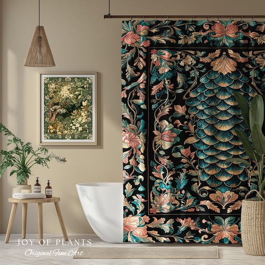 Pastel Mystic Fairytale Shower Curtain | Gothic Dragon Scale Bathroom Decor Princesscore Ethereal Floral Cottagecore Accent Medieval Design