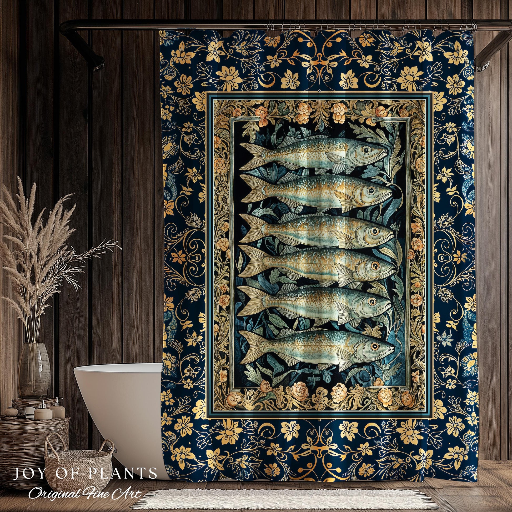 Rustic Nautical Sardine Shower Curtain | Costal Aesthetic for Beach House Sea Lover Bathroom Accent Ocean Inspired Marine Decor Sardine Art