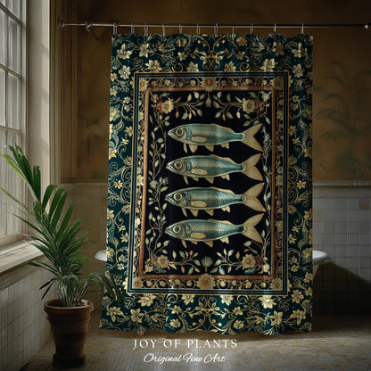 Costal Theme Eclectic Sardine Shower Curtain | Beachy Bathroom Accent Ocean Inspired Costal Aesthetic Mermaidcore Sea Lover Wall Decor Indie
