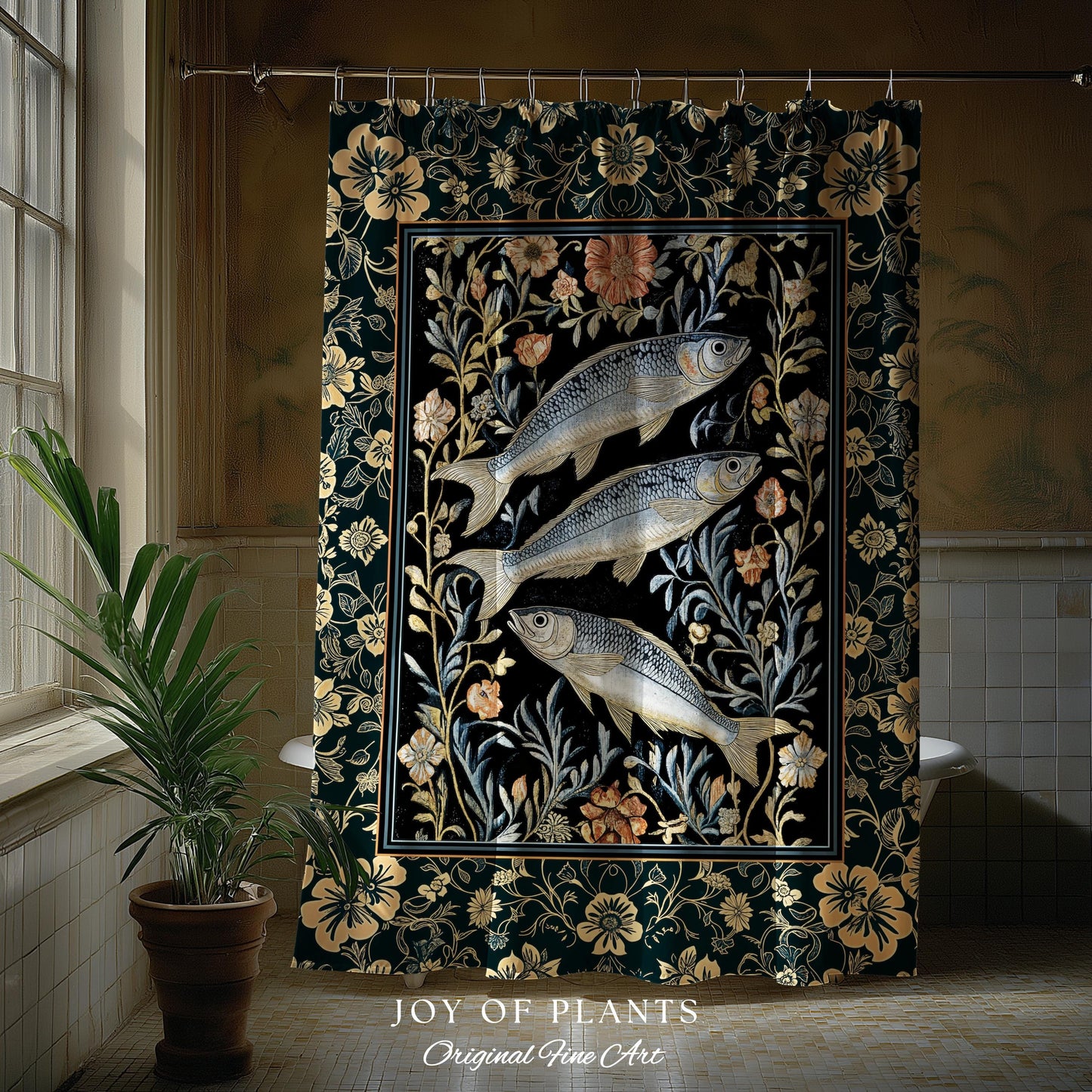 Beachy Costal Fish Shower Curtain | Sea Life Marine Bathroom Sardine Throw Ocean Inspired Design Sea Lover Bath Decor Maritime Aesthetic |