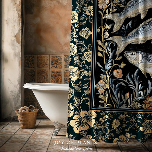 Beachy Costal Fish Shower Curtain | Sea Life Marine Bathroom Sardine Throw Ocean Inspired Design Sea Lover Bath Decor Maritime Aesthetic |