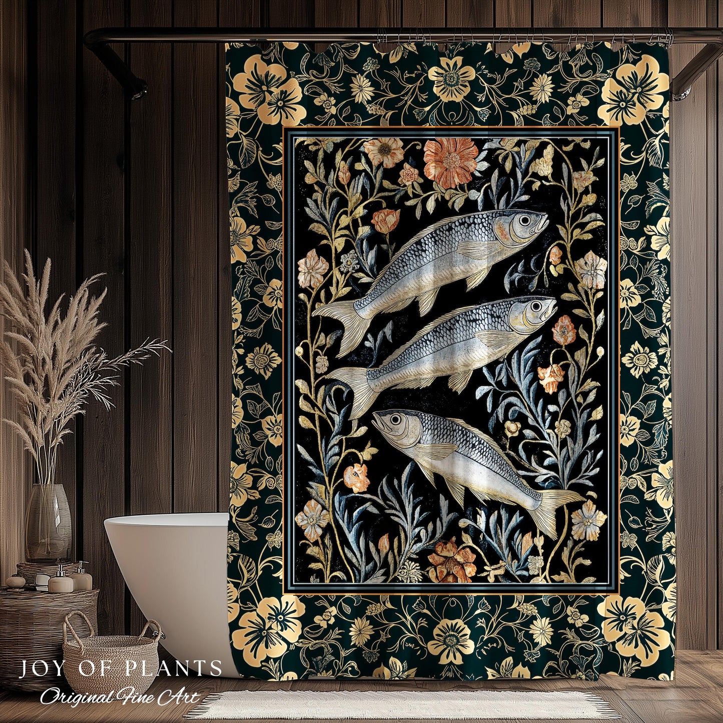 Beachy Costal Fish Shower Curtain | Sea Life Marine Bathroom Sardine Throw Ocean Inspired Design Sea Lover Bath Decor Maritime Aesthetic |