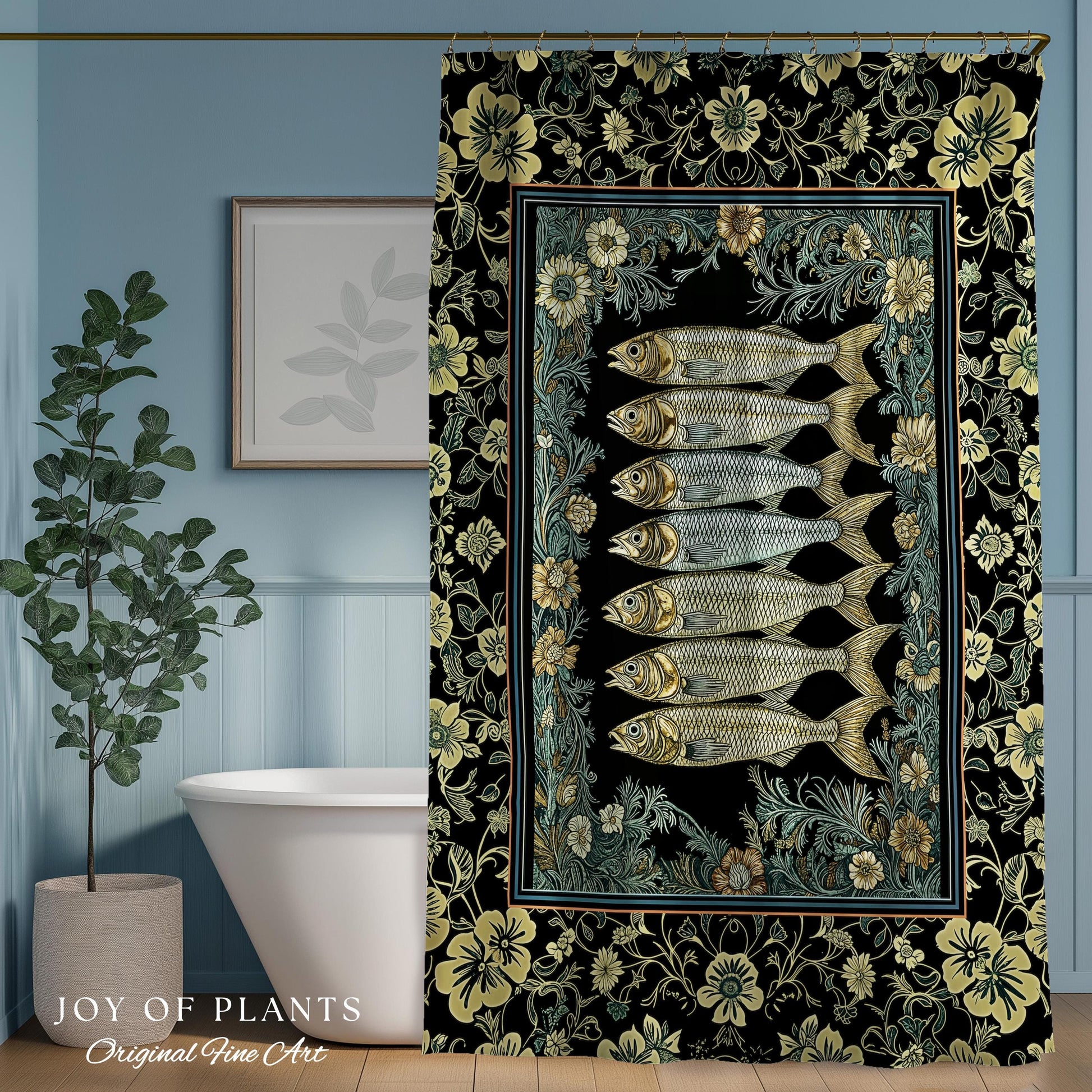 Ocean Folklore Nautical Sardine Shower curtain | Oceancore Bathroom Costal Fish Marine Life Home Accent Ocean Inspired Fish Aesthetic Bath
