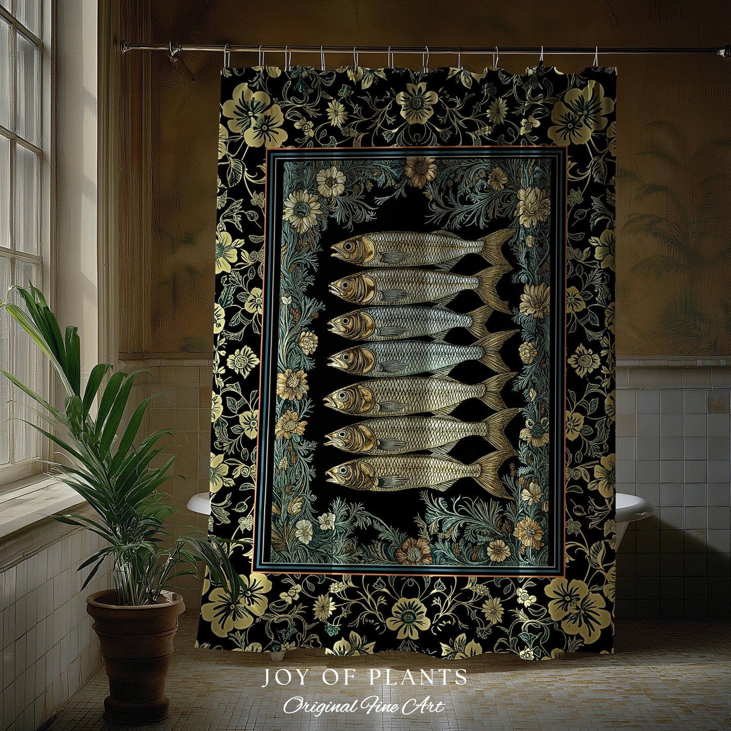 Ocean Folklore Nautical Sardine Shower curtain | Oceancore Bathroom Costal Fish Marine Life Home Accent Ocean Inspired Fish Aesthetic Bath