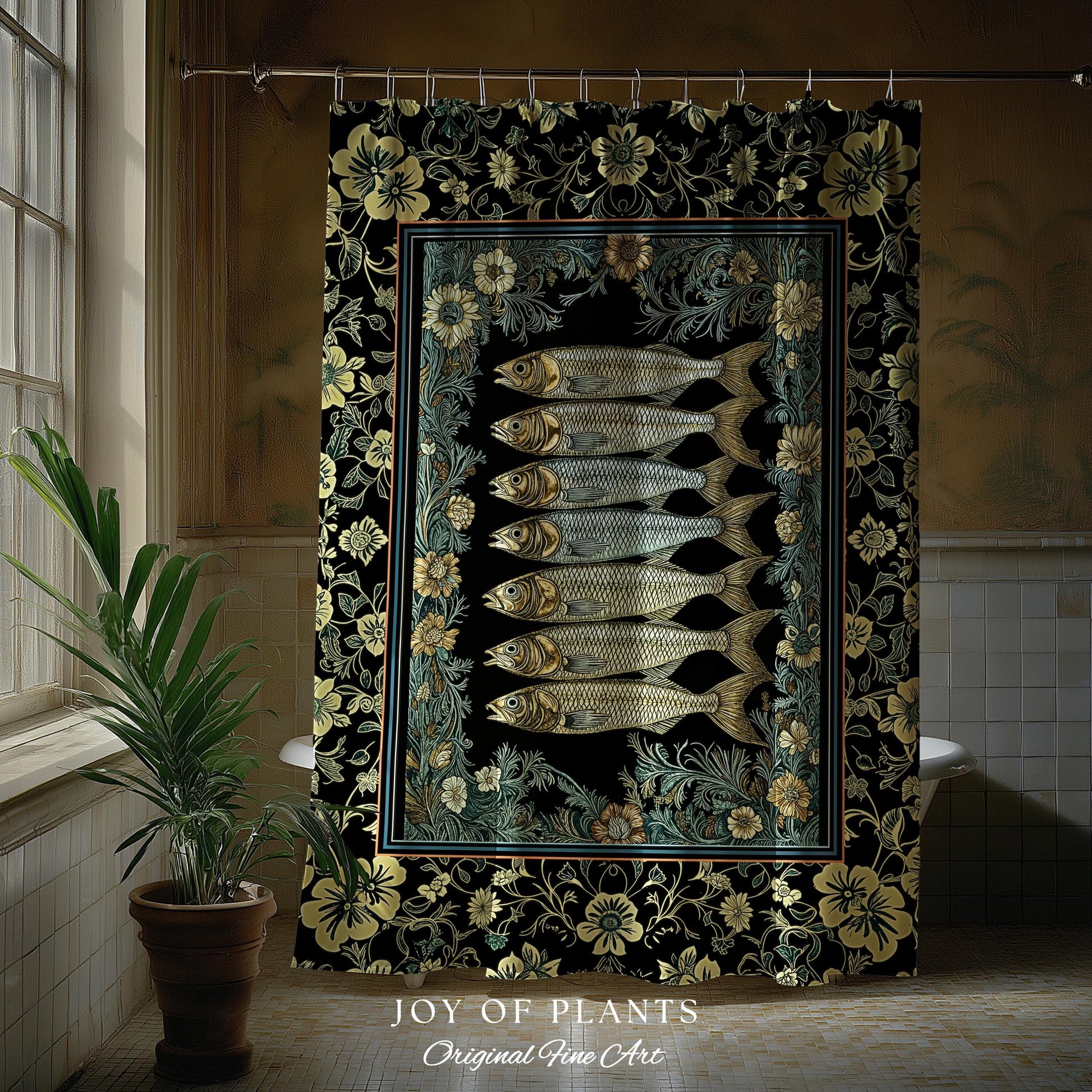 Ocean Folklore Nautical Sardine Shower curtain | Oceancore Bathroom Costal Fish Marine Life Home Accent Ocean Inspired Fish Aesthetic Bath