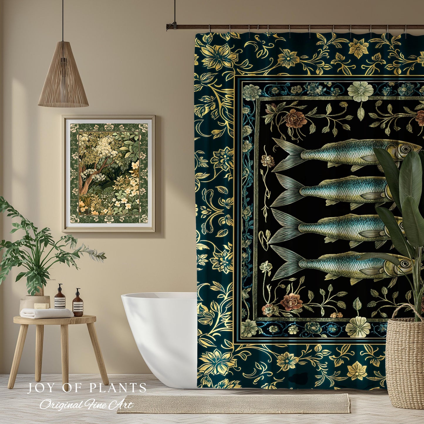 Marine Magic Sardine Shower Curtain | Sea Life Coastal Folklore Nautical Maximalist Bathroom Rustic Oceancore Costal Fish Marine Aesthetic |