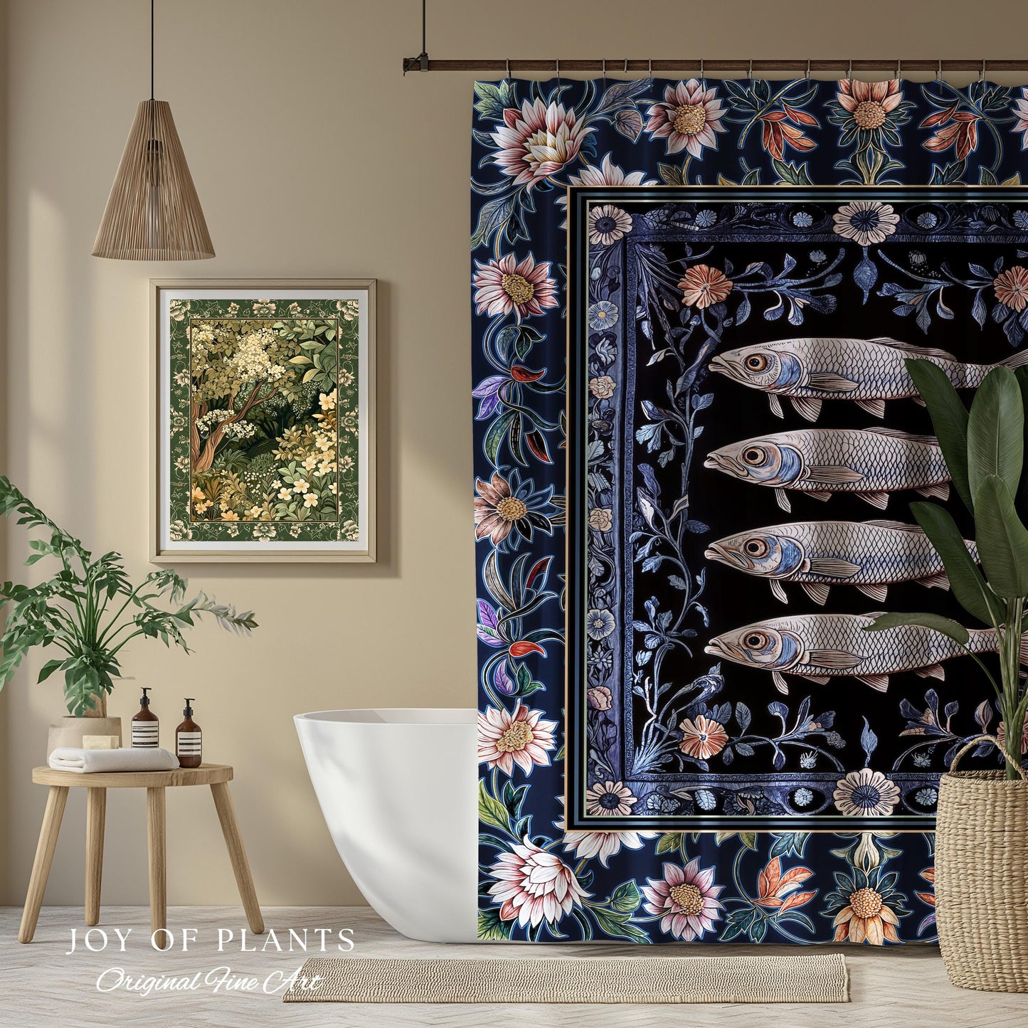 Midnight Purple Sardine Shower Curtain | Ethereal Botanical Beach House Bathroom Eclectic Marine Life Nautical Coastal Aesthetic Whimsical |