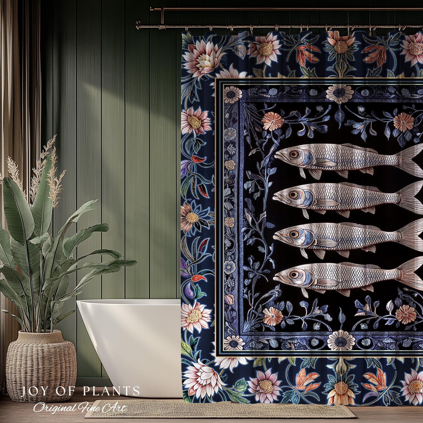 Midnight Purple Sardine Shower Curtain | Ethereal Botanical Beach House Bathroom Eclectic Marine Life Nautical Coastal Aesthetic Whimsical |