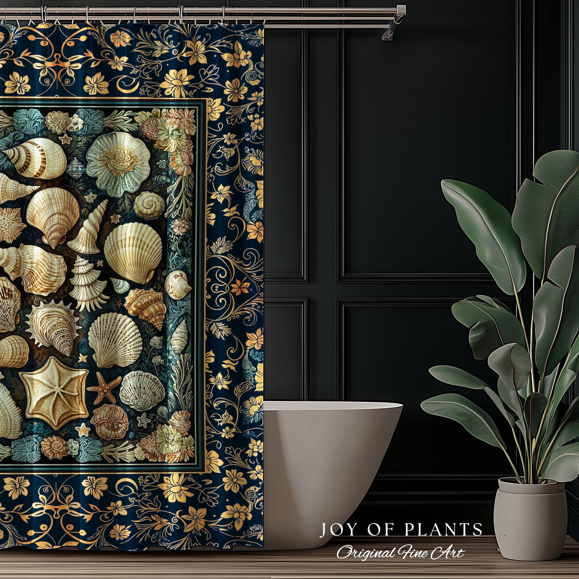 Boho Seashells Rustic Shower Curtain | Coastal Inspired Beach House Bathroom Summer Decorating Shell Wall Art Mermaidcore Nautical Artwork