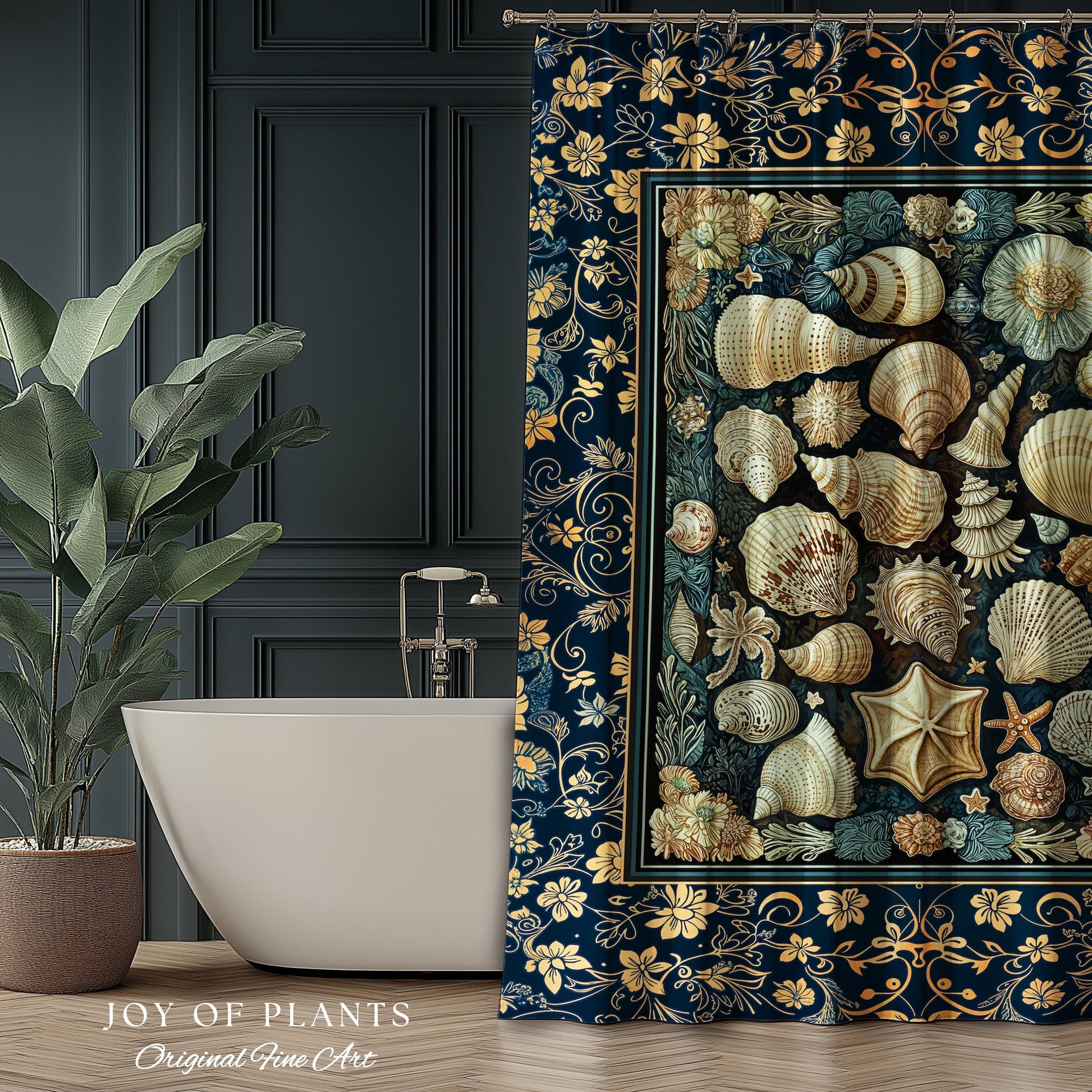 Boho Seashells Rustic Shower Curtain | Coastal Inspired Beach House Bathroom Summer Decorating Shell Wall Art Mermaidcore Nautical Artwork