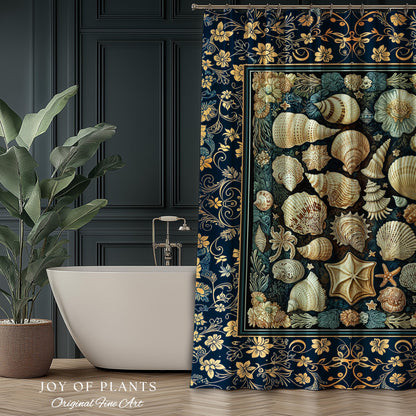 Boho Seashells Rustic Shower Curtain | Coastal Inspired Beach House Bathroom Summer Decorating Shell Wall Art Mermaidcore Nautical Artwork