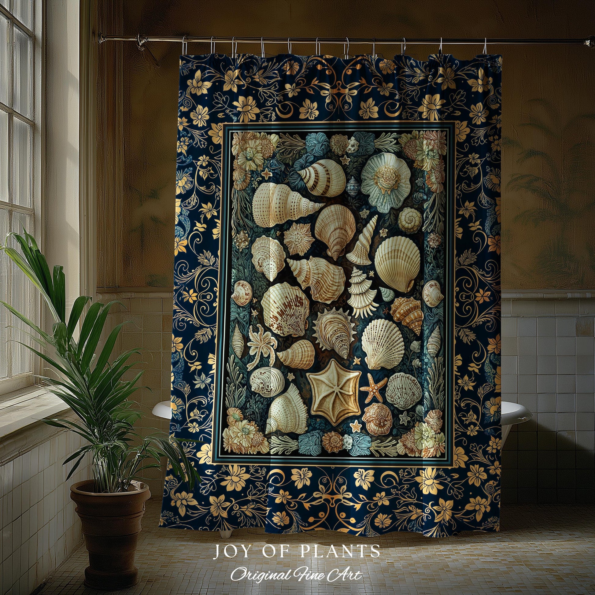 Boho Seashells Rustic Shower Curtain | Coastal Inspired Beach House Bathroom Summer Decorating Shell Wall Art Mermaidcore Nautical Artwork