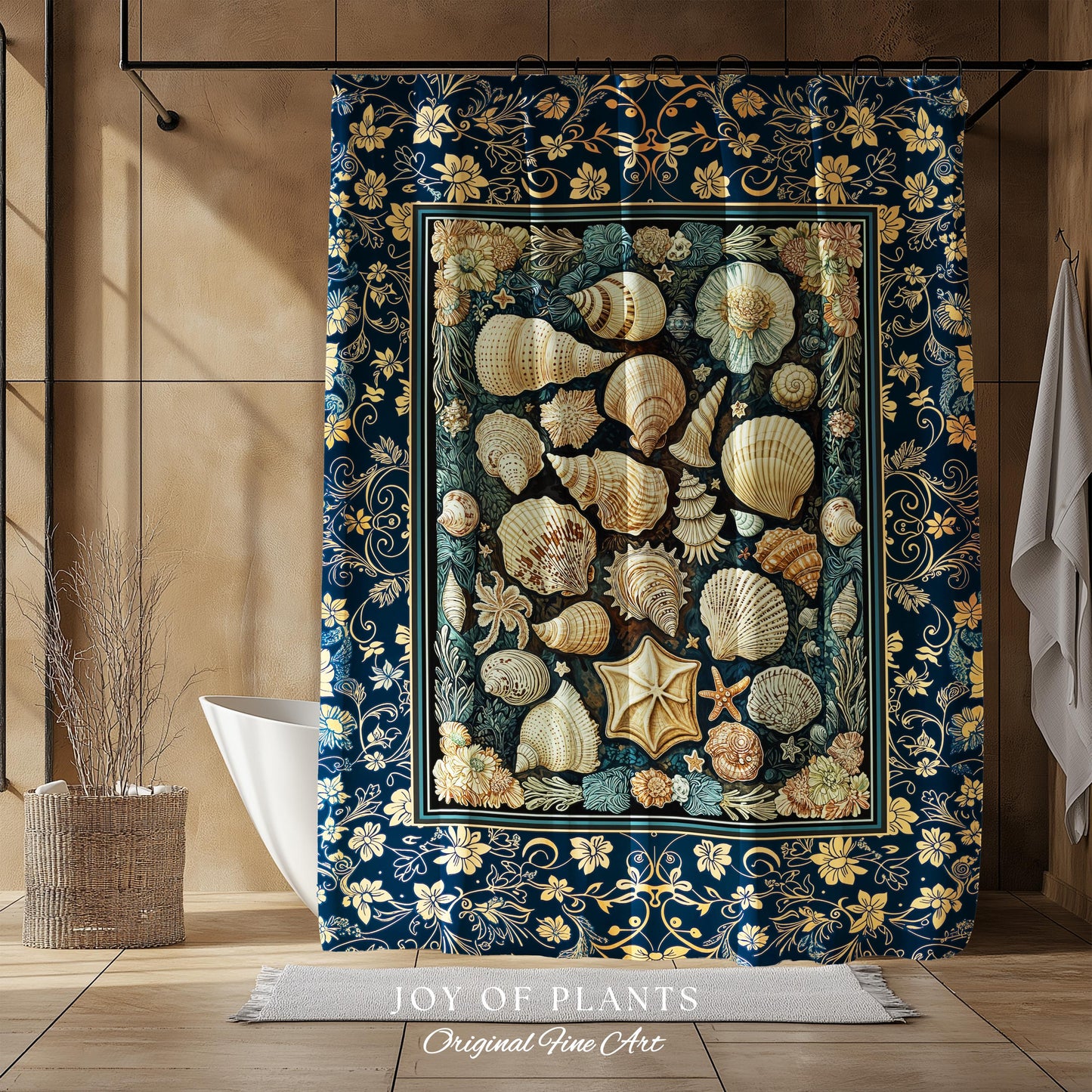 Boho Seashells Rustic Shower Curtain | Coastal Inspired Beach House Bathroom Summer Decorating Shell Wall Art Mermaidcore Nautical Artwork