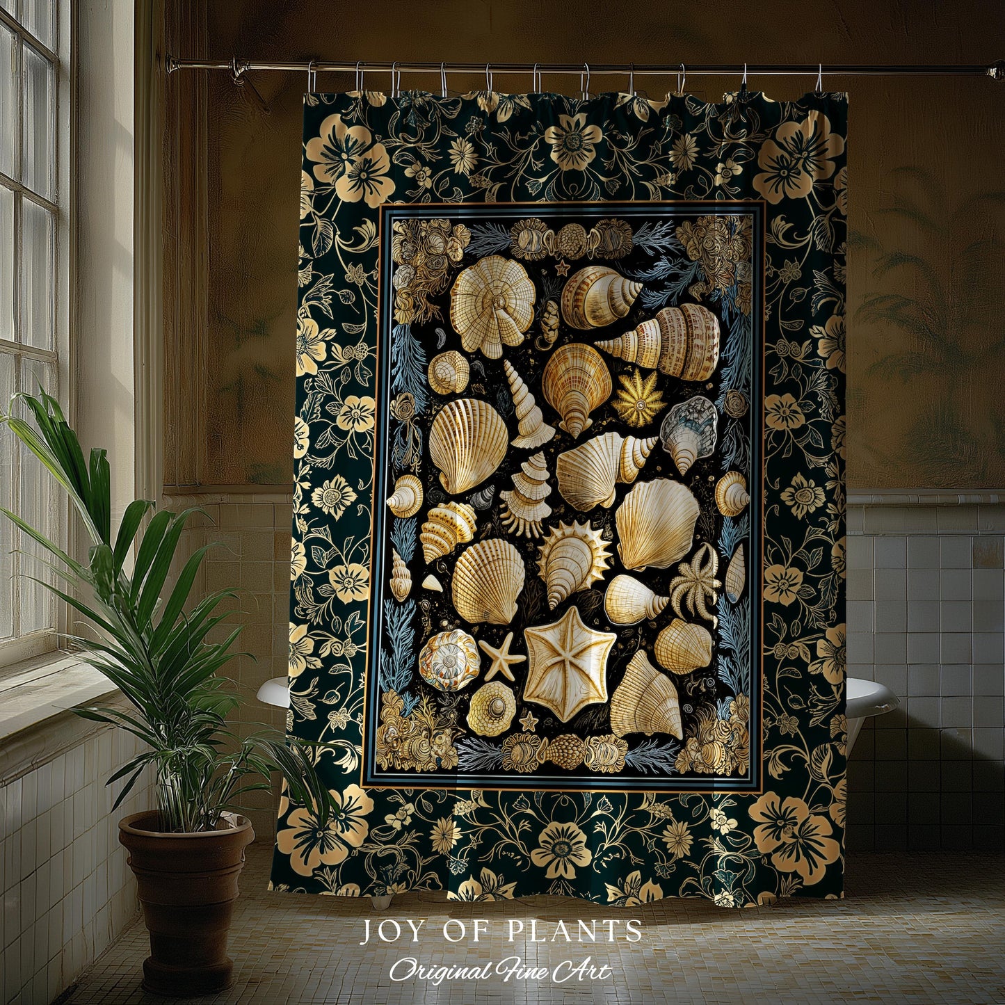 Cozy Beach House Seashell Bathroom | Vintage Coastal Aesthetic Beachy Rustic Shower Curtain Crustacean Inspired Lake House Summer Decor |