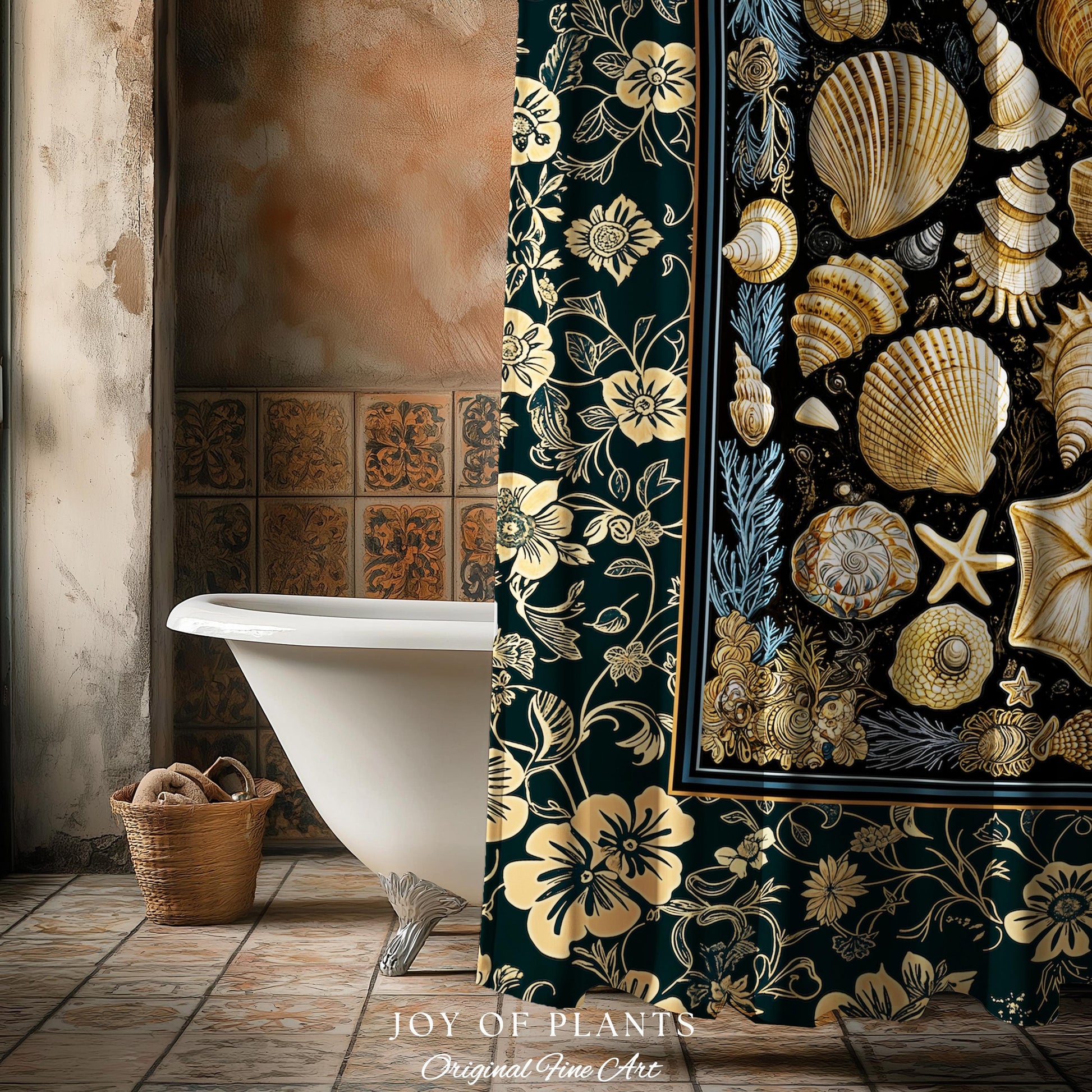 Cozy Beach House Seashell Bathroom | Vintage Coastal Aesthetic Beachy Rustic Shower Curtain Crustacean Inspired Lake House Summer Decor |