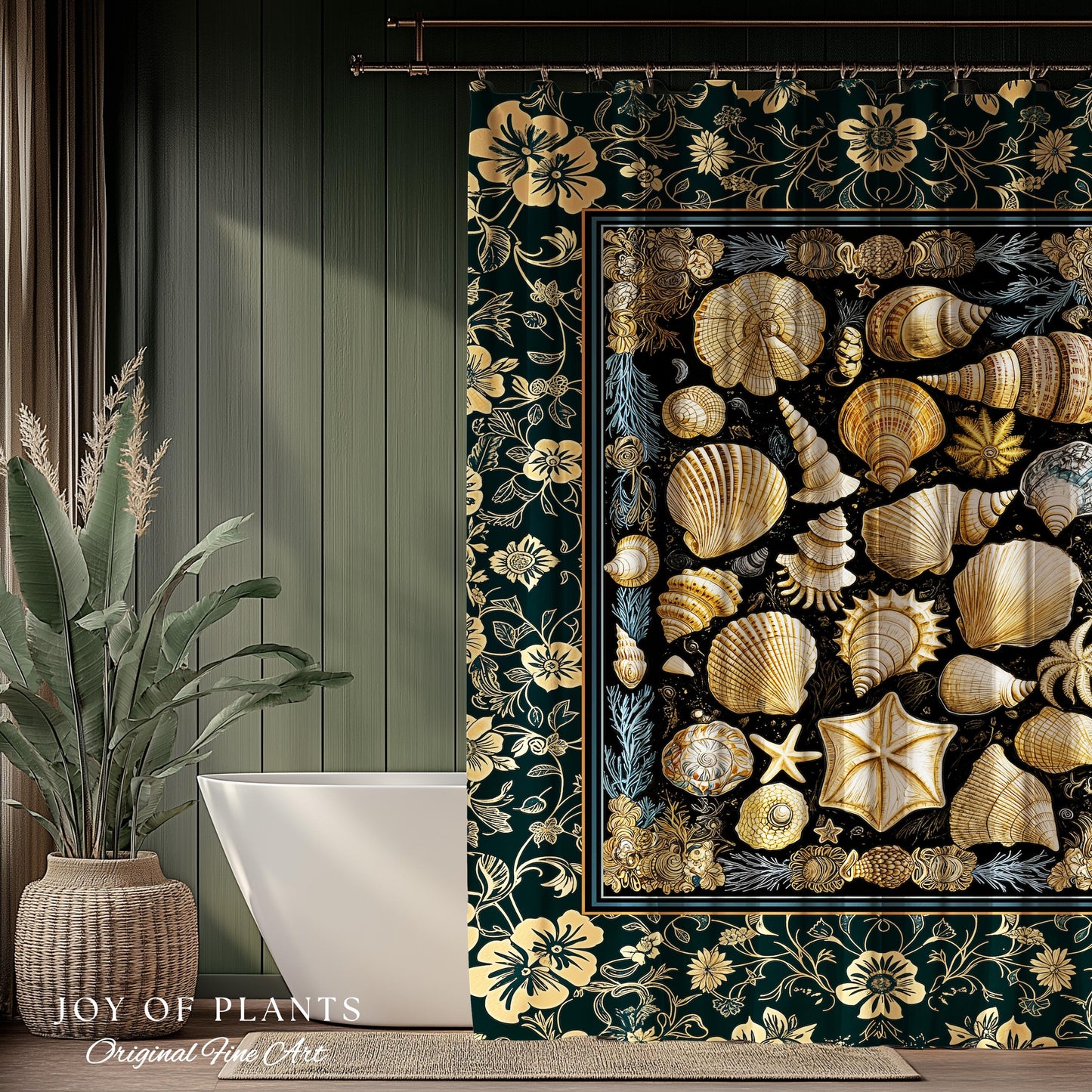 Cozy Beach House Seashell Bathroom | Vintage Coastal Aesthetic Beachy Rustic Shower Curtain Crustacean Inspired Lake House Summer Decor |
