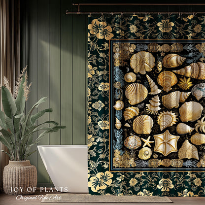 Cozy Beach House Seashell Bathroom | Vintage Coastal Aesthetic Beachy Rustic Shower Curtain Crustacean Inspired Lake House Summer Decor |