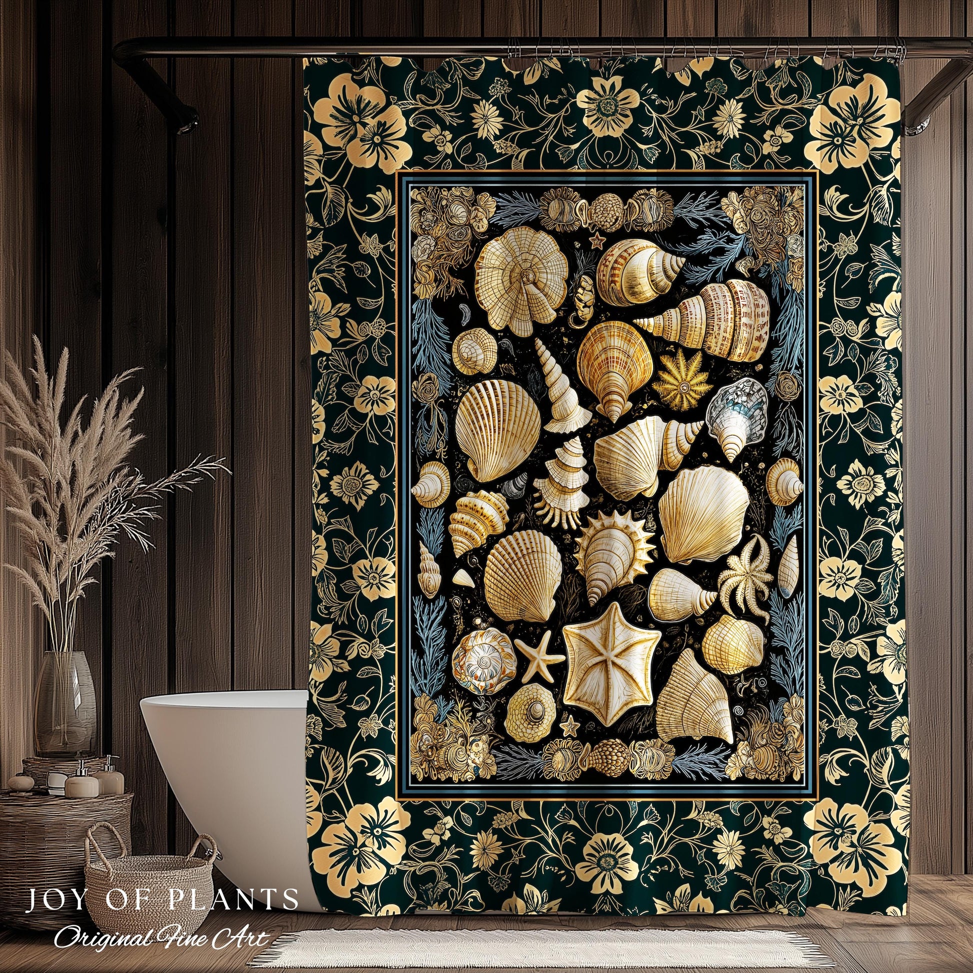 Cozy Beach House Seashell Bathroom | Vintage Coastal Aesthetic Beachy Rustic Shower Curtain Crustacean Inspired Lake House Summer Decor |