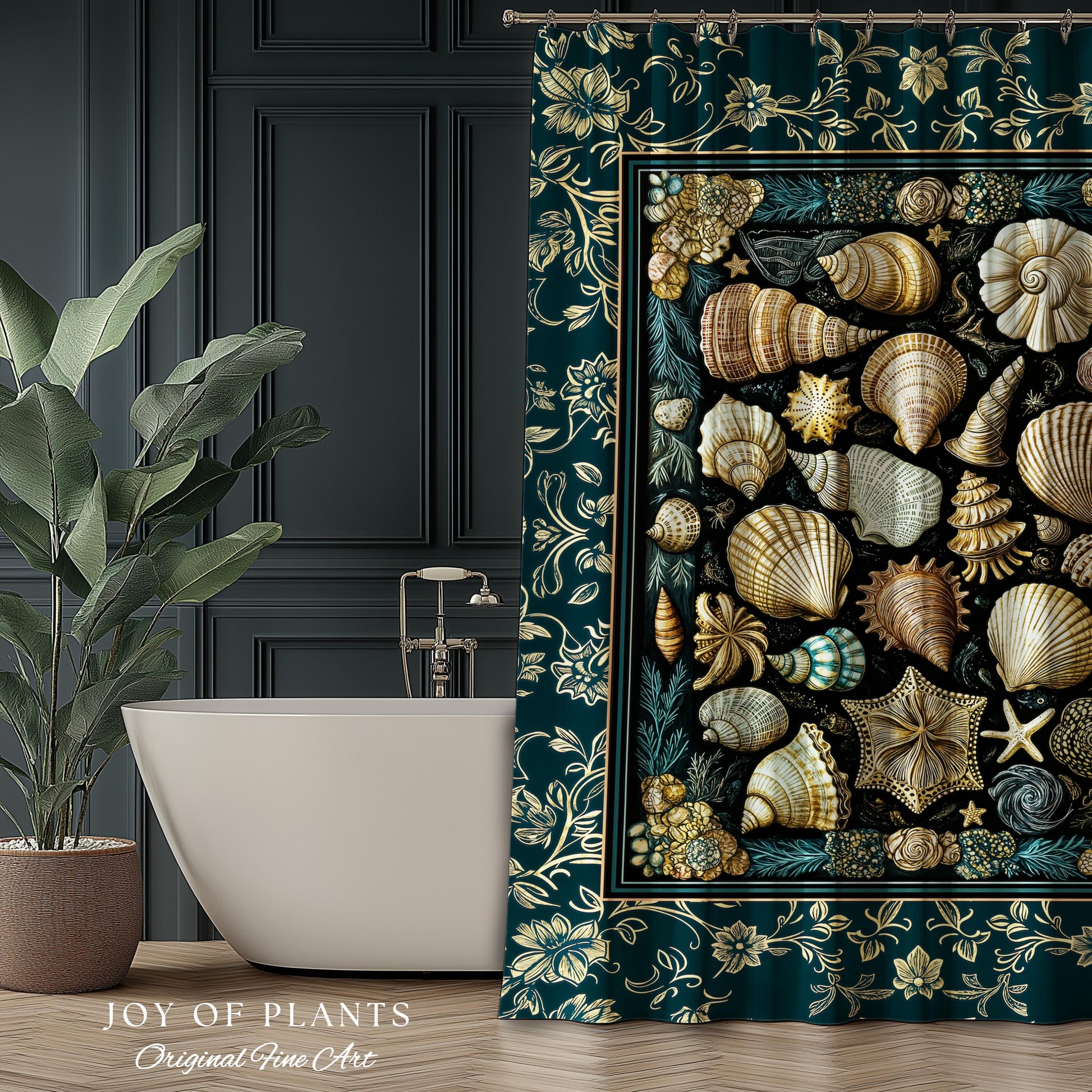 Maximalist Seashell Nautical Shower Curtain | Mermaidcore Coastal Bathroom Crustacean Inspired Beach House Summer Marine Bath Accessory |