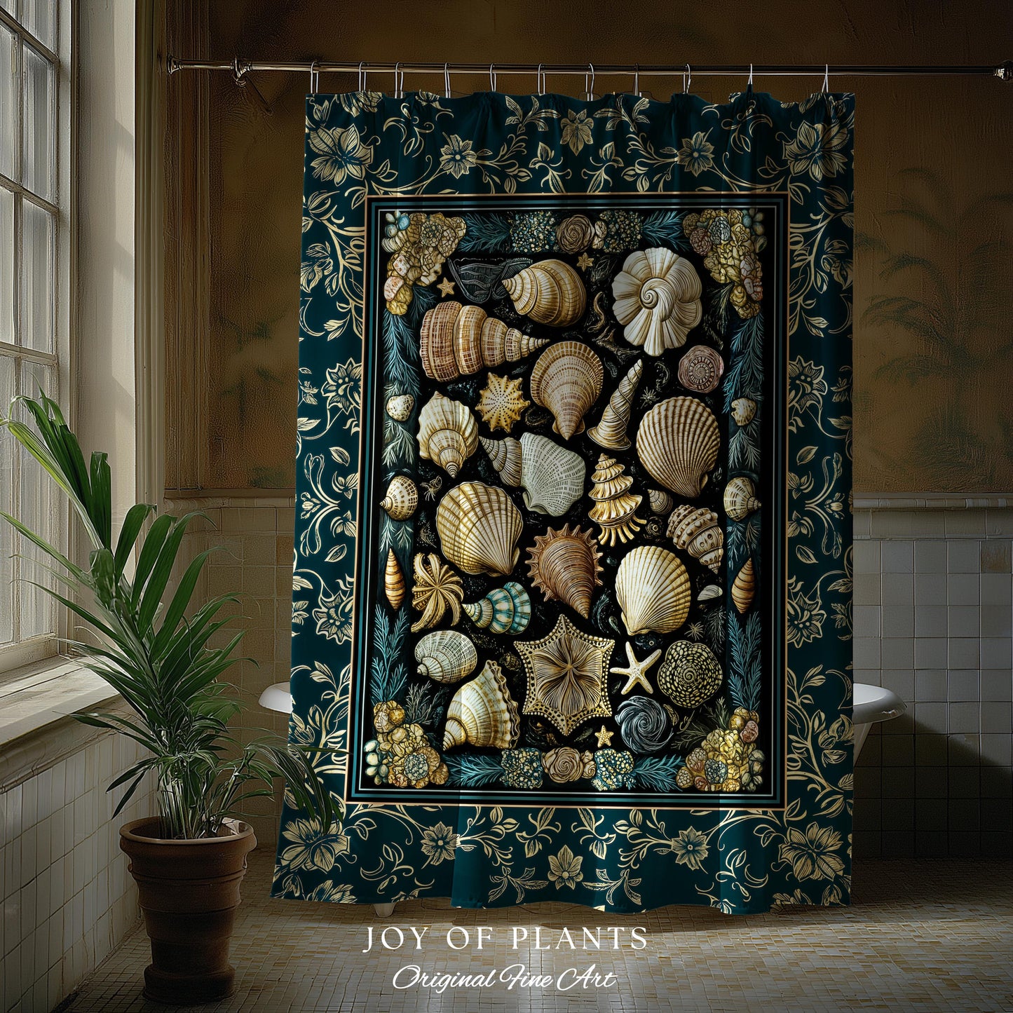 Maximalist Seashell Nautical Shower Curtain | Mermaidcore Coastal Bathroom Crustacean Inspired Beach House Summer Marine Bath Accessory |