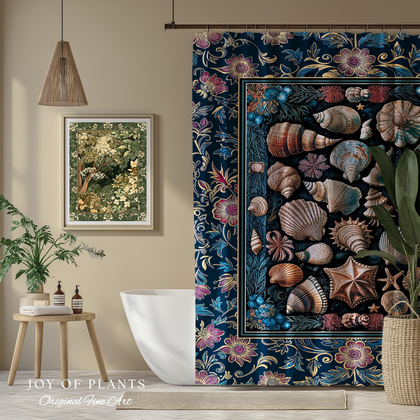 Colorful Nautical Aesthetic Shower Curtain | Ocean Inspired Lake Home Bathroom Accent Seashell Summer Beach Aesthetic Mermaidcore Gothic