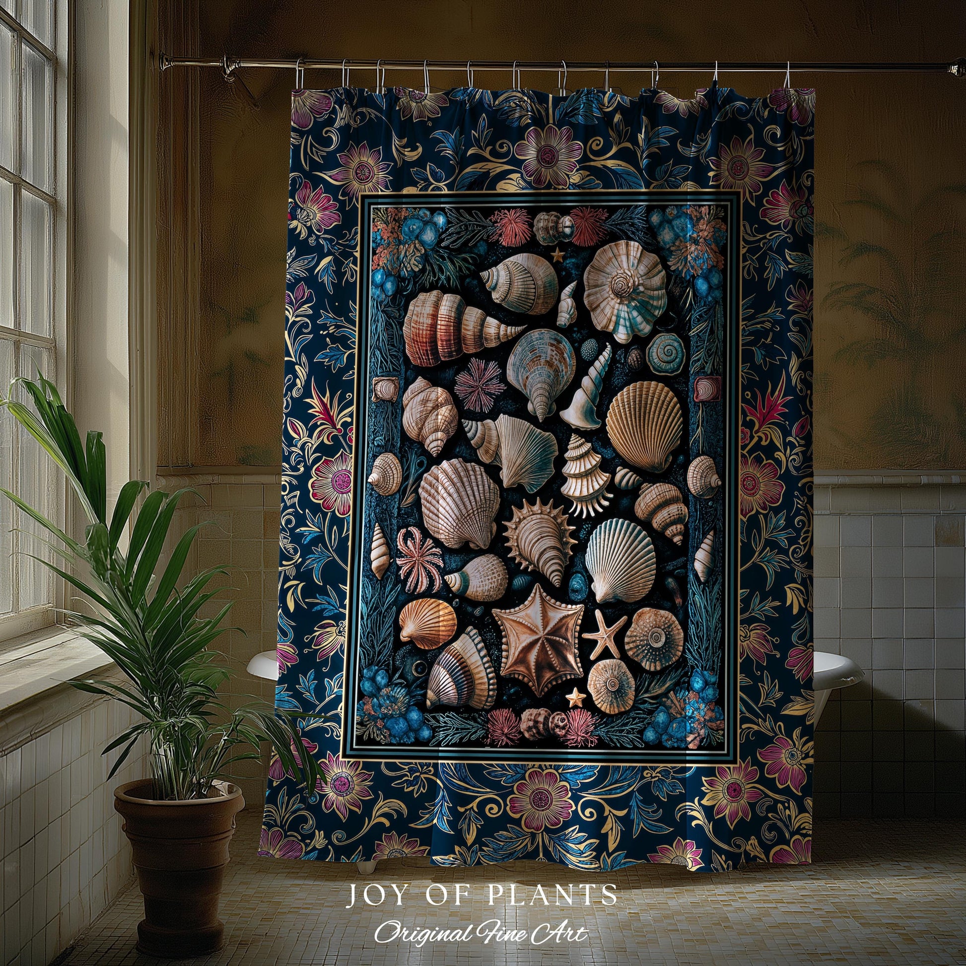 Colorful Nautical Aesthetic Shower Curtain | Ocean Inspired Lake Home Bathroom Accent Seashell Summer Beach Aesthetic Mermaidcore Gothic