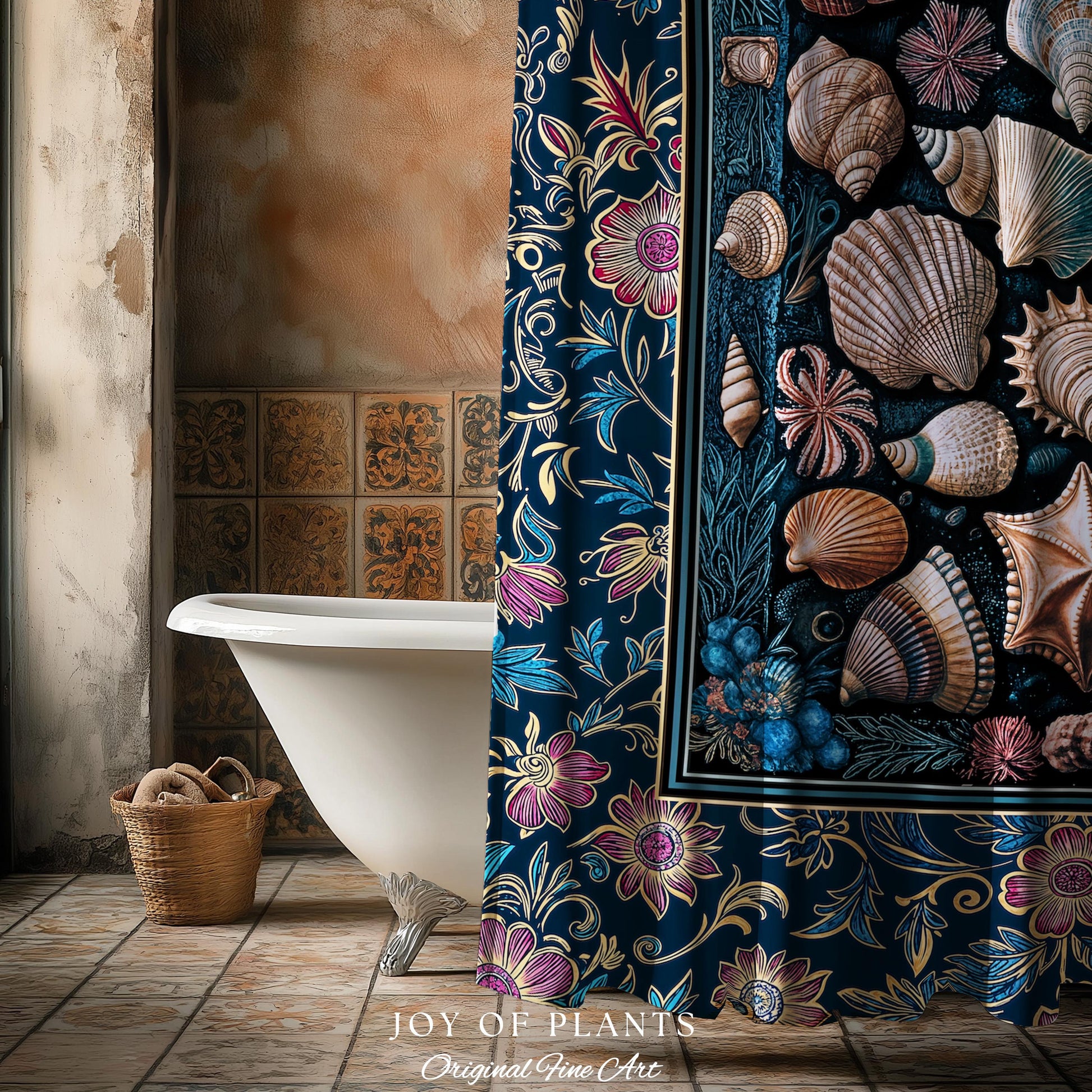 Colorful Nautical Aesthetic Shower Curtain | Ocean Inspired Lake Home Bathroom Accent Seashell Summer Beach Aesthetic Mermaidcore Gothic