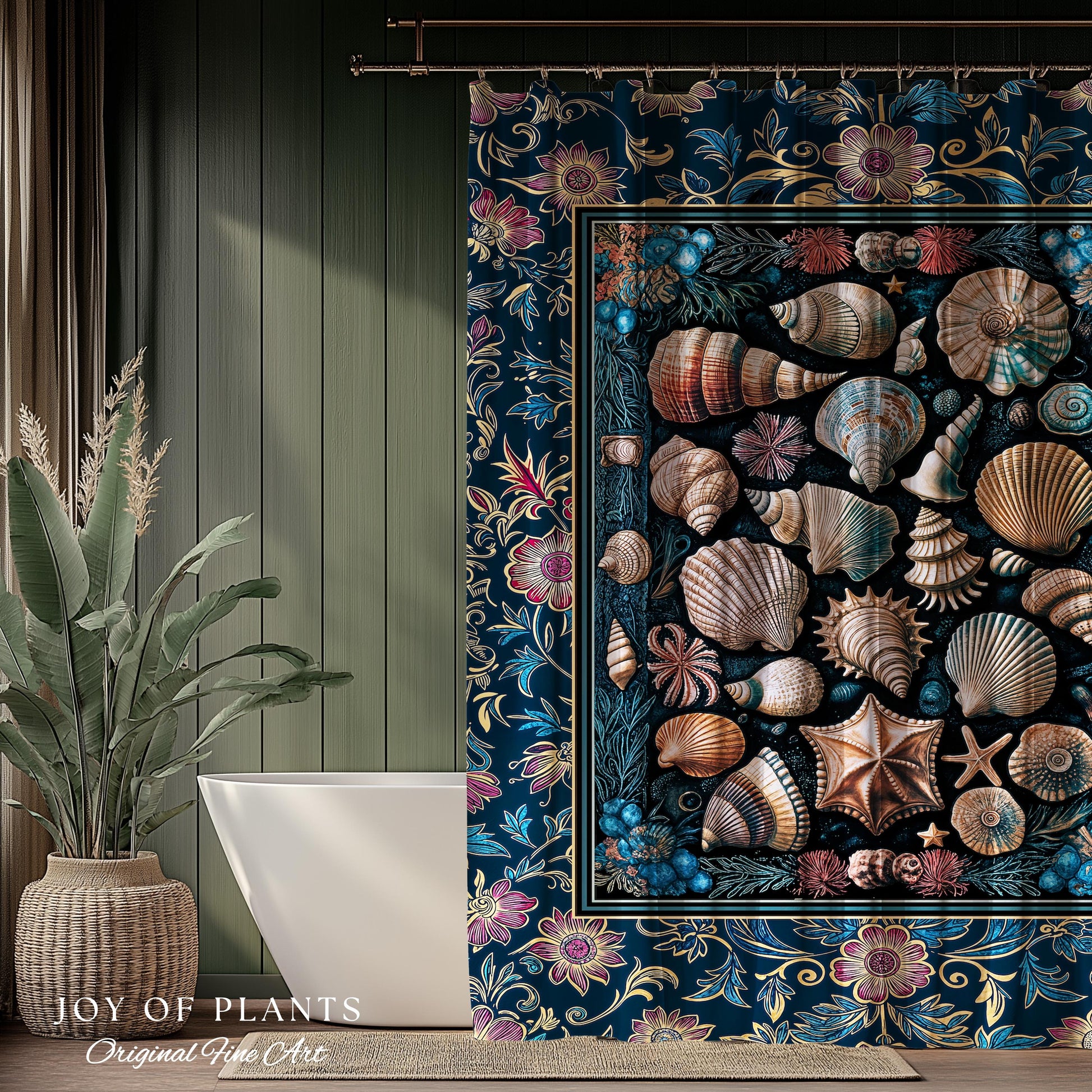 Colorful Nautical Aesthetic Shower Curtain | Ocean Inspired Lake Home Bathroom Accent Seashell Summer Beach Aesthetic Mermaidcore Gothic