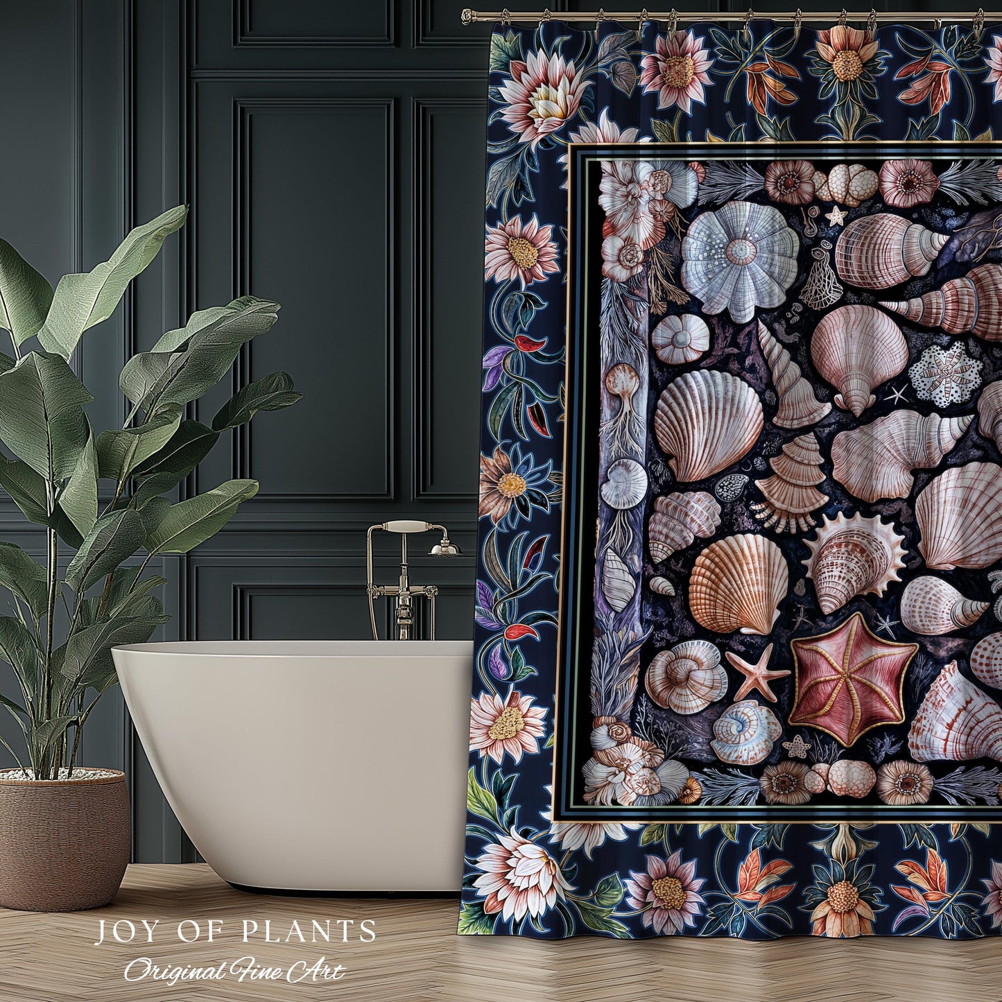 Coastal Pastel Seashell Shower Curtain | Vintage Ocean Inspired Beach Accent Marine Life Bathroom Summer Aesthetic Mermaid Decor Beachy Art
