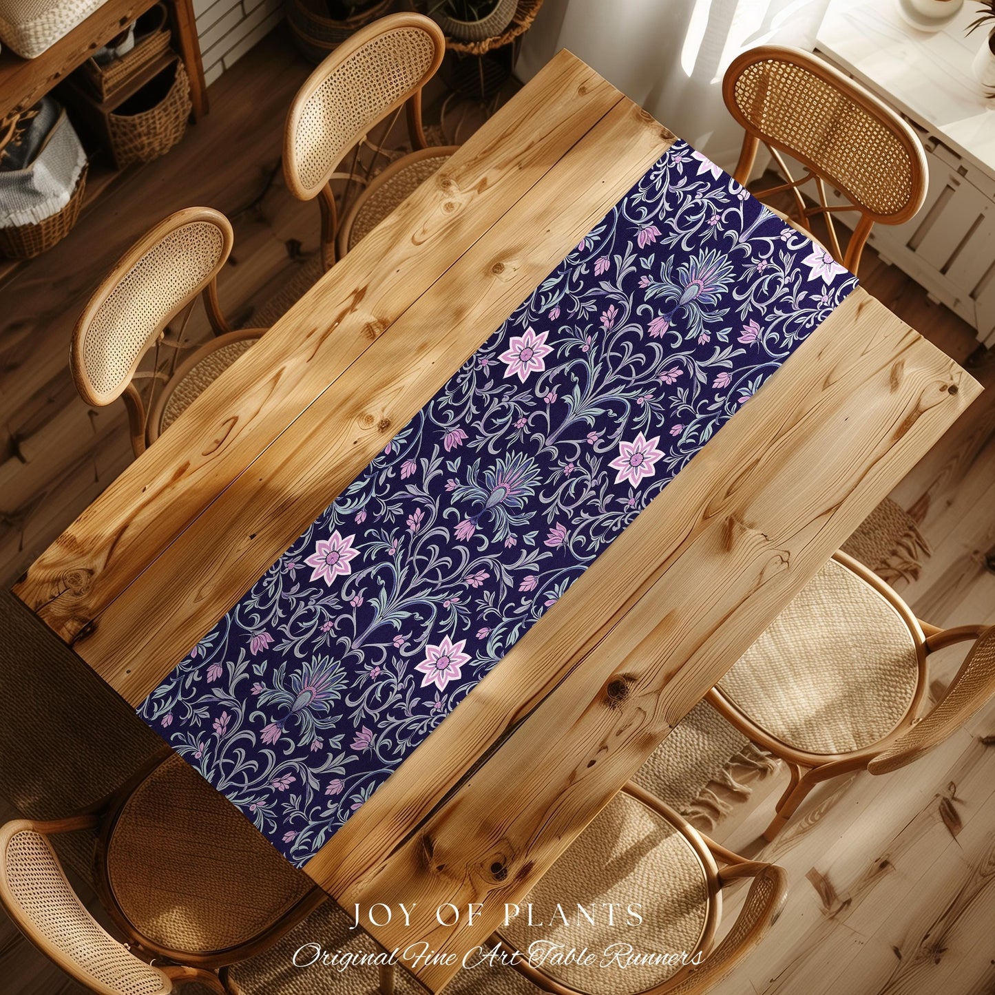 Art Deco Aesthetic Floral Table Runner | Whimsical Maximalist Ornate Dark Renaissance Style Art Deco Aesthetic Lavender Purple Botanical |
