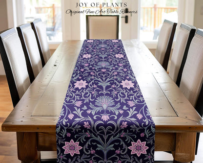 Art Deco Aesthetic Floral Table Runner | Whimsical Maximalist Ornate Dark Renaissance Style Art Deco Aesthetic Lavender Purple Botanical |