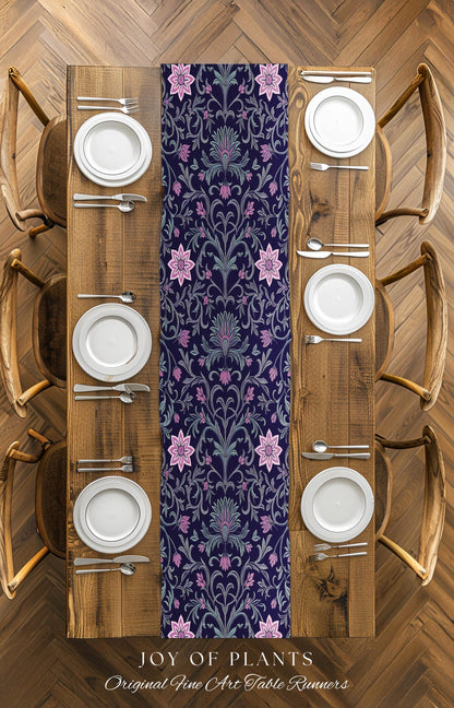 Art Deco Aesthetic Floral Table Runner | Whimsical Maximalist Ornate Dark Renaissance Style Art Deco Aesthetic Lavender Purple Botanical |