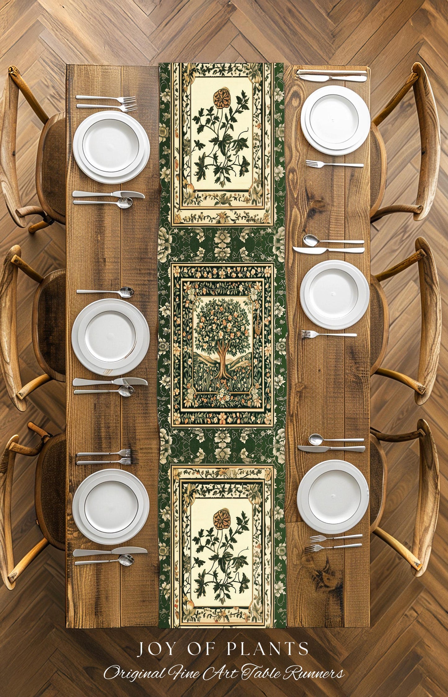 Enchanted Garden Folklore Tree Table Runner | Emerald Green Botanical Coquette Accent Floral Table Accent Forest Theme Folklore Cottagecore