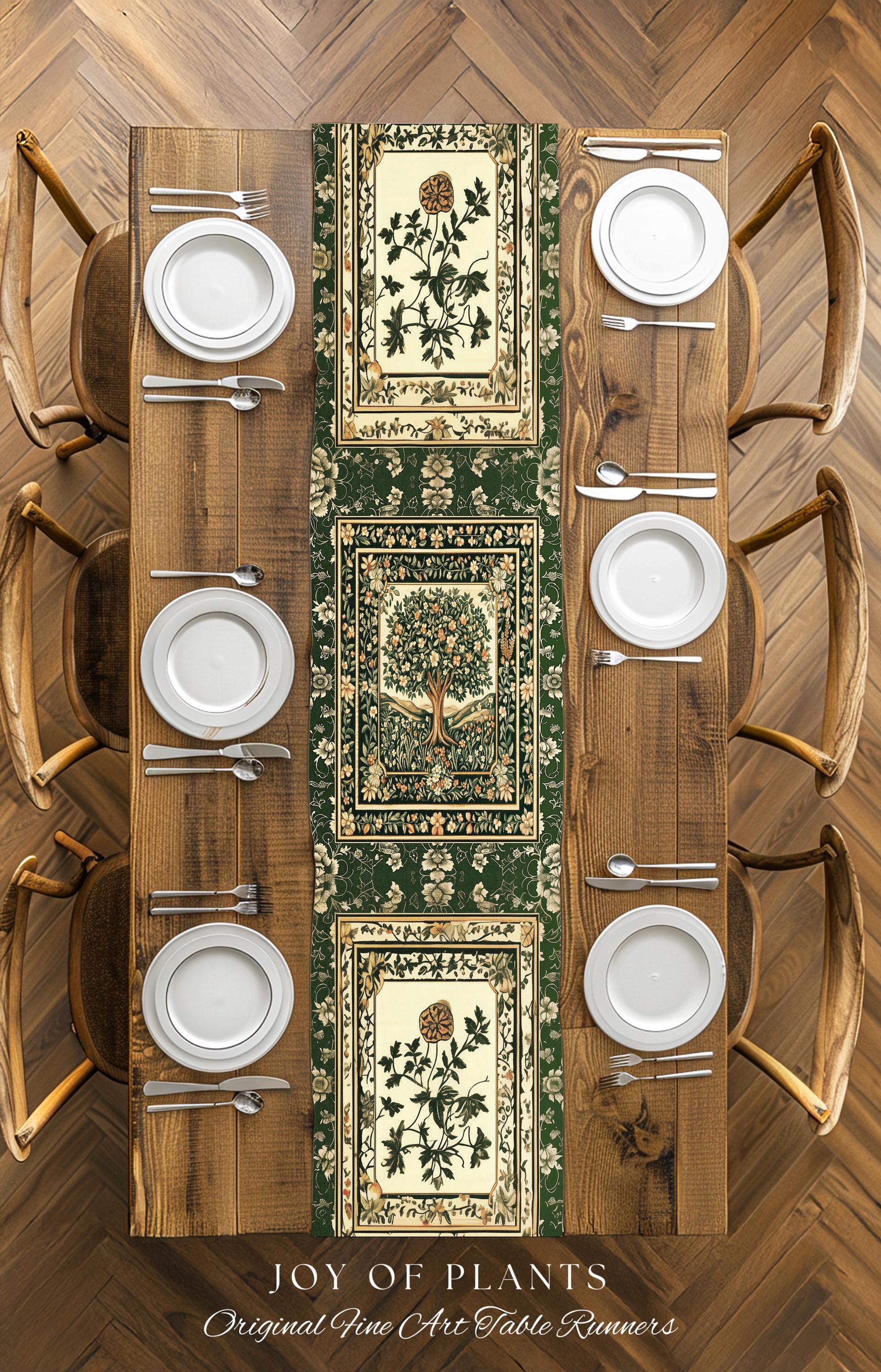 Enchanted Garden Folklore Tree Table Runner | Emerald Green Botanical Coquette Accent Floral Table Accent Forest Theme Folklore Cottagecore