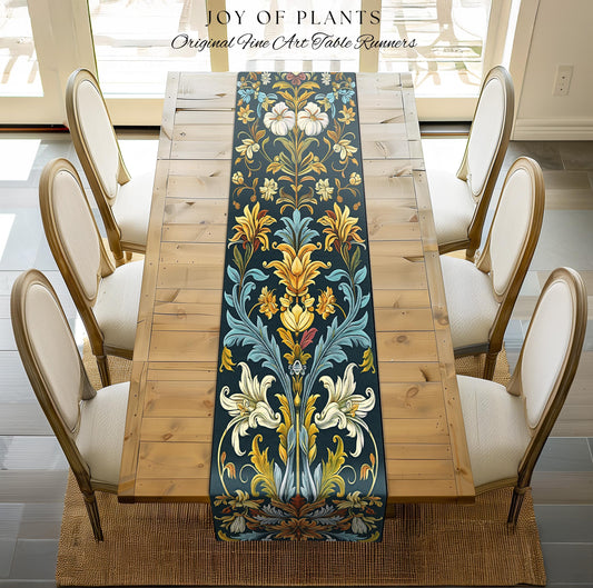 Art Nouveau Floral Table Runner Ornate Renaissance Style Botanical Dark Academia, William Morris Inspired Rustic Farmhouse Vintage Decor |