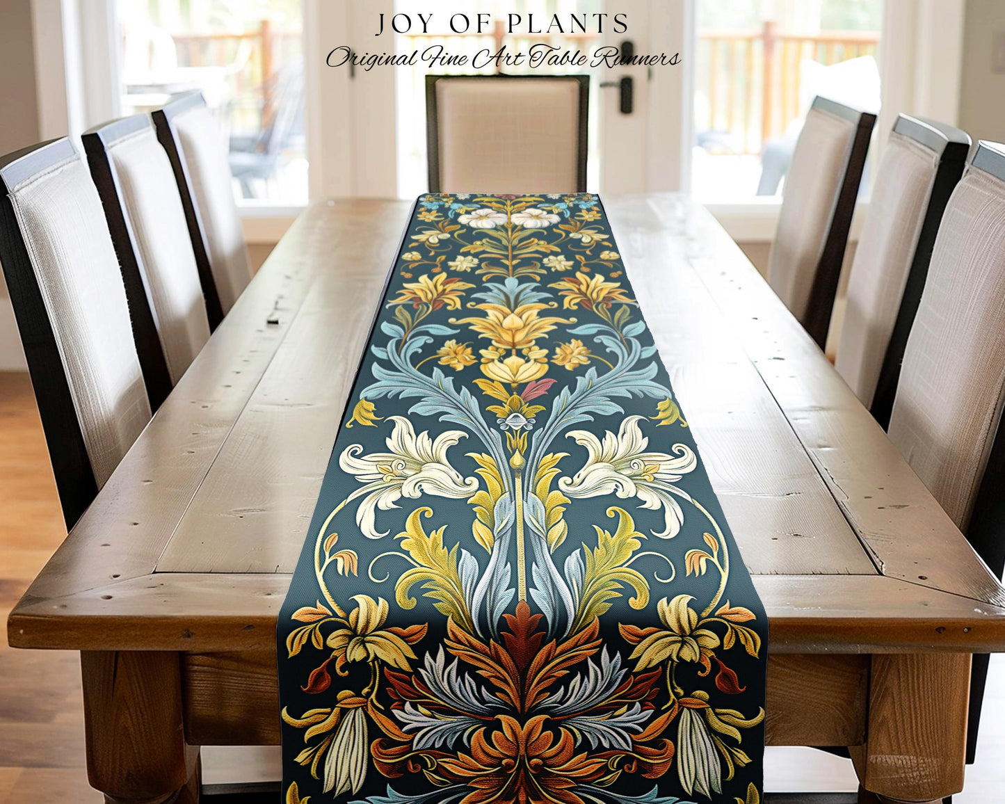 Art Nouveau Floral Table Runner Ornate Renaissance Style Botanical Dark Academia, William Morris Inspired Rustic Farmhouse Vintage Decor |