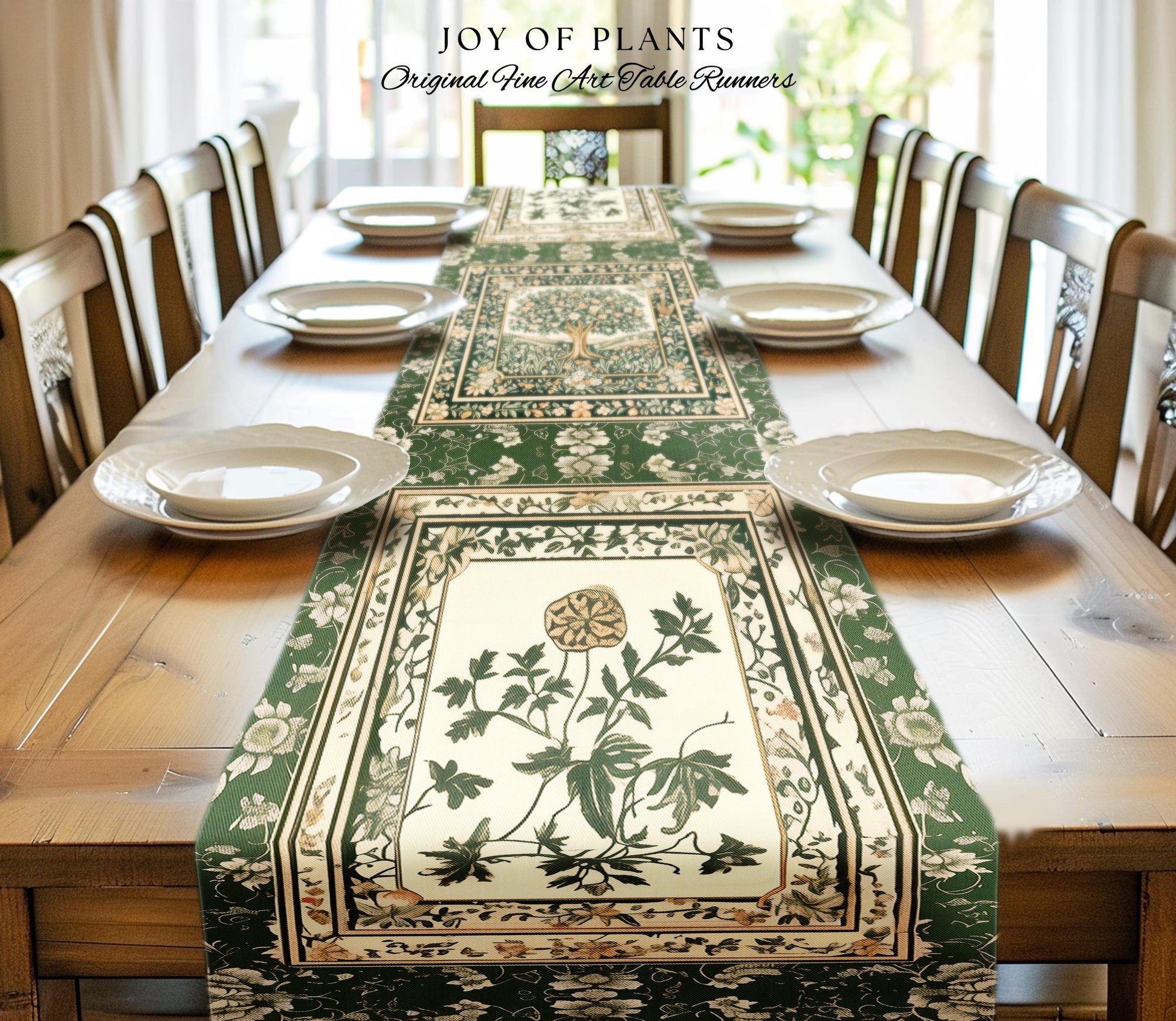 Enchanted Garden Folklore Tree Table Runner | Emerald Green Botanical Coquette Accent Floral Table Accent Forest Theme Folklore Cottagecore