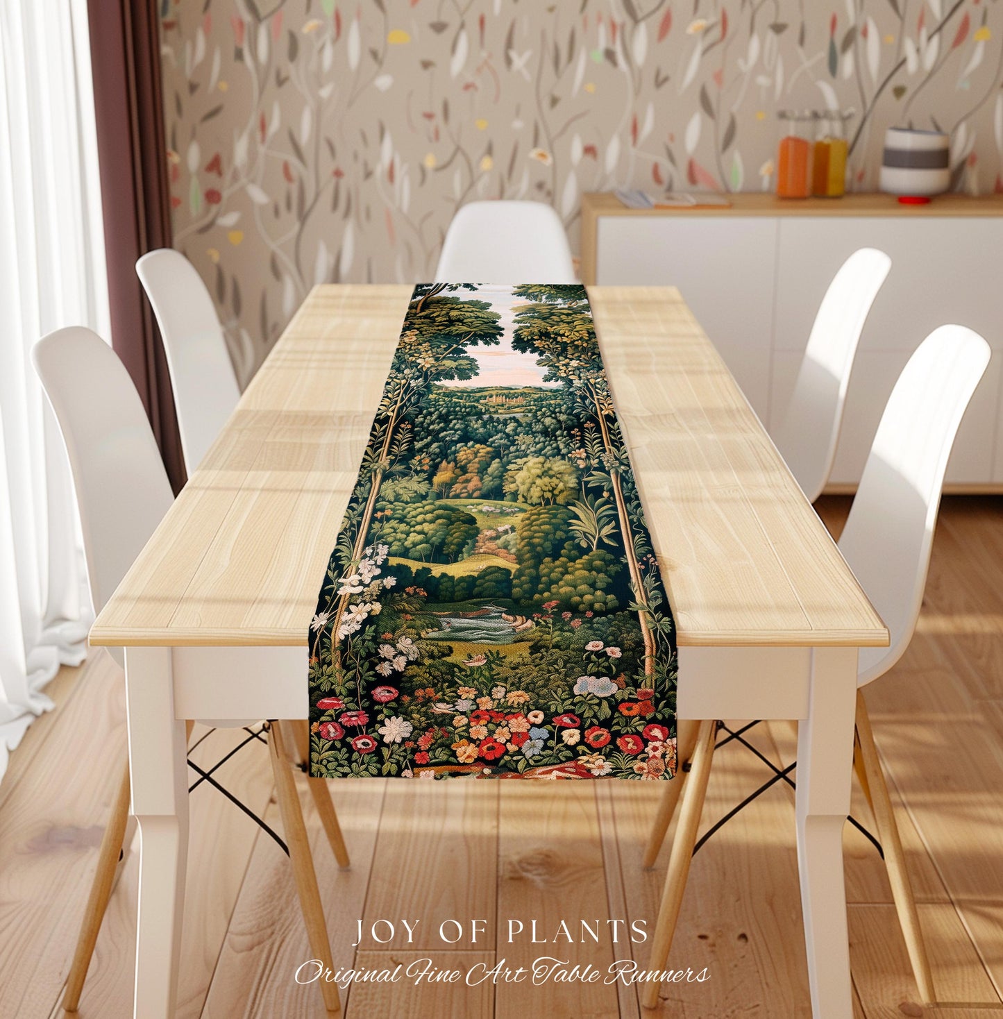 Magical Kingdom Folklore Table Runner | Medieval Botanical Gothic Victorian Fairytale Garden Dining Room Romantic Victorian Landscape Decor