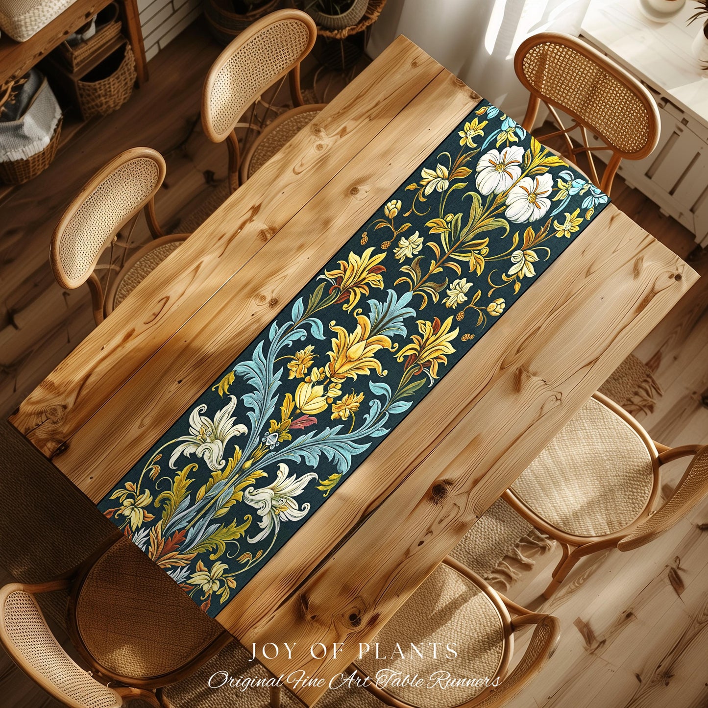 Art Nouveau Floral Table Runner Ornate Renaissance Style Botanical Dark Academia, William Morris Inspired Rustic Farmhouse Vintage Decor |