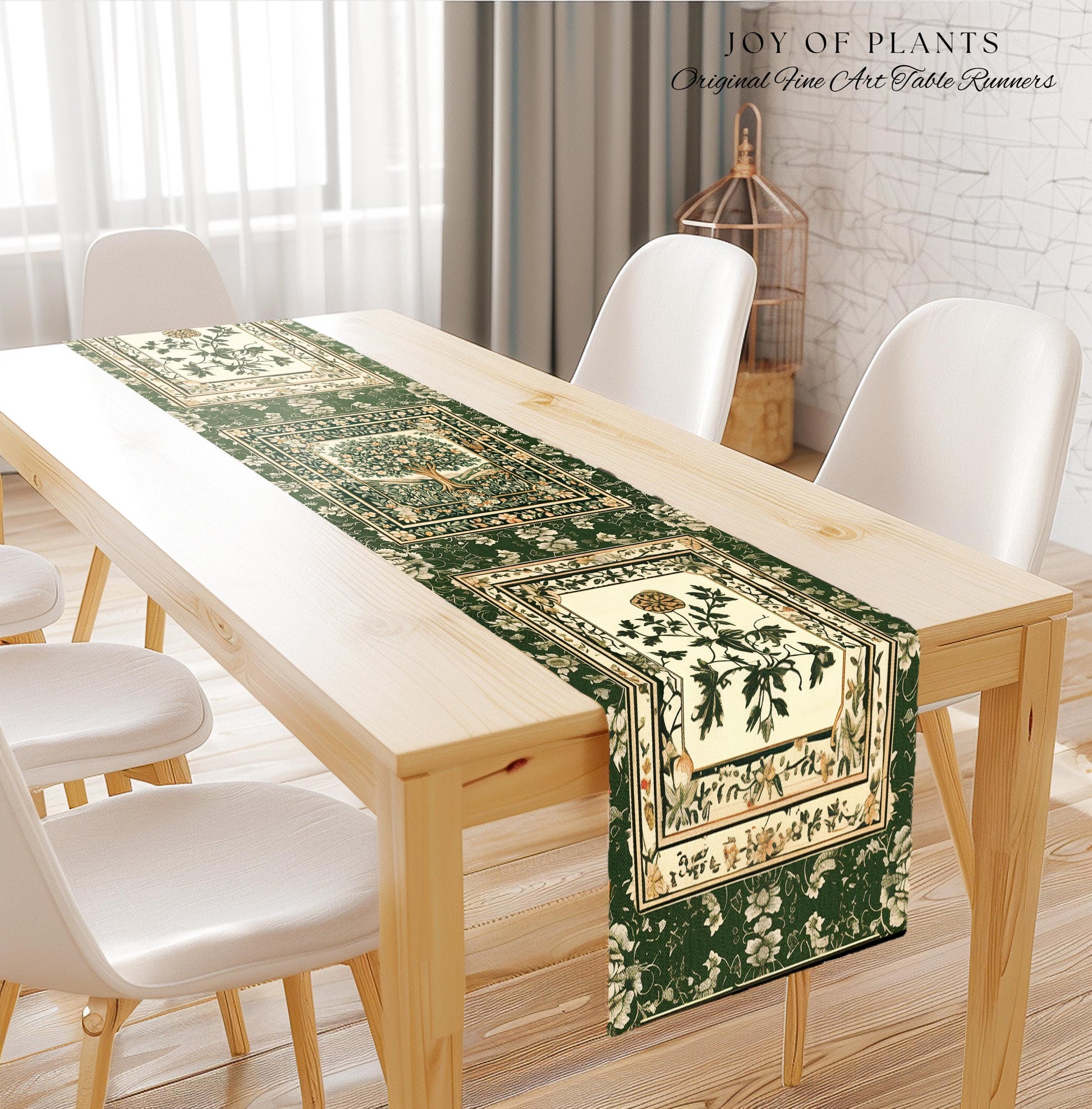 Enchanted Garden Folklore Tree Table Runner | Emerald Green Botanical Coquette Accent Floral Table Accent Forest Theme Folklore Cottagecore