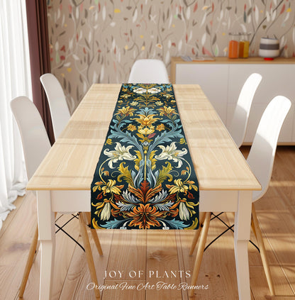 Art Nouveau Floral Table Runner Ornate Renaissance Style Botanical Dark Academia, William Morris Inspired Rustic Farmhouse Vintage Decor |