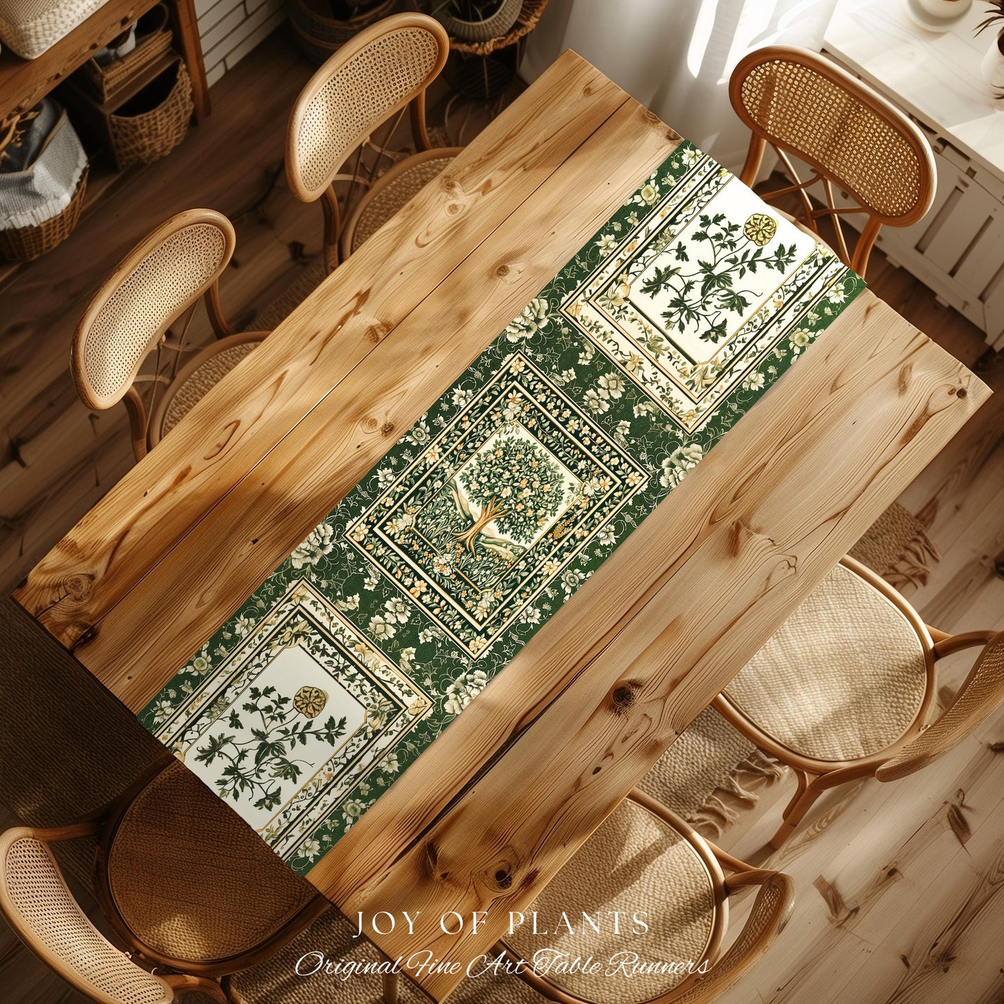Enchanted Garden Folklore Tree Table Runner | Emerald Green Botanical Coquette Accent Floral Table Accent Forest Theme Folklore Cottagecore